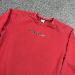 VTG Nike Crewneck Sweatshirt Mens L Red Center Spell Out 2000s Y2K Silver Tag